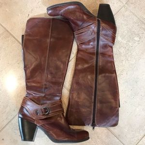 b.o.c. Brown Leather Heeled Boots with Wide Calf